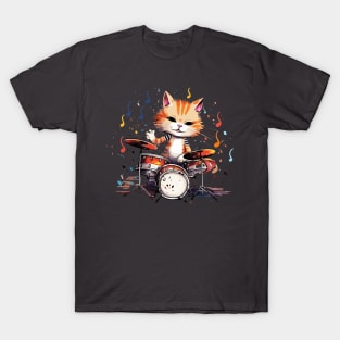 Anime Cat playing on Drums T-Shirt